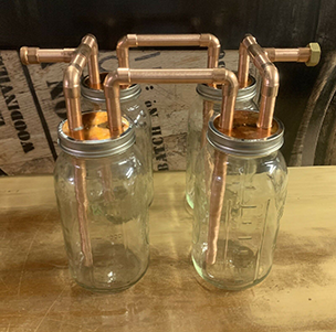 Stampede Stills Copper 2 Gallon Thumper Herd (FOUR Mason Jar Thumper Kit  with DIFFUSERS (Half Gallon)(1/2 piping). Stampede Stills